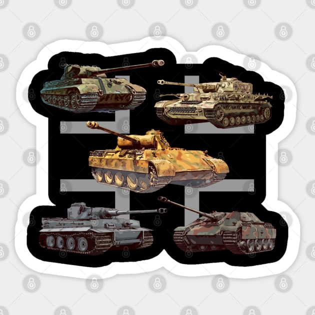 German Tanks WW2 V Panther Jagdpanther Tiger 1 Tiger 2 Sticker by F&L Design Co.